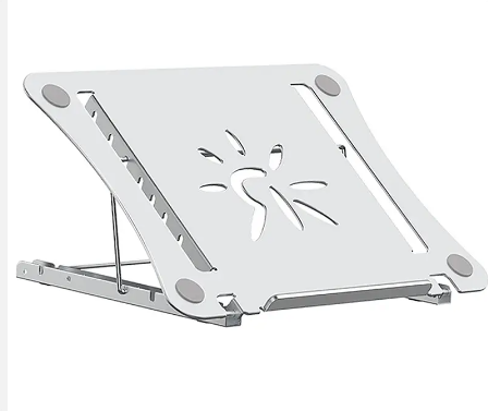 .Laptop stand material of plastic with aluminium edge the surface hard anodised and texture is light 
.The Graphic on the laptop stand is hollow with a hot dissipation effect image